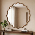 Wavy 30x30 Inch Bathroom Wall Mirror with Natural Wood Frame - Easy4Home