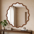 Easy4Home Wavy 30x30 Inch Wall Mirror with Solid Wood Walnut Frame