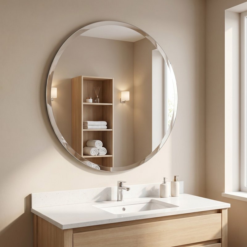 Easy4Home Frameless 30x30 Inch Beveled Round Bathroom Wall Mirror