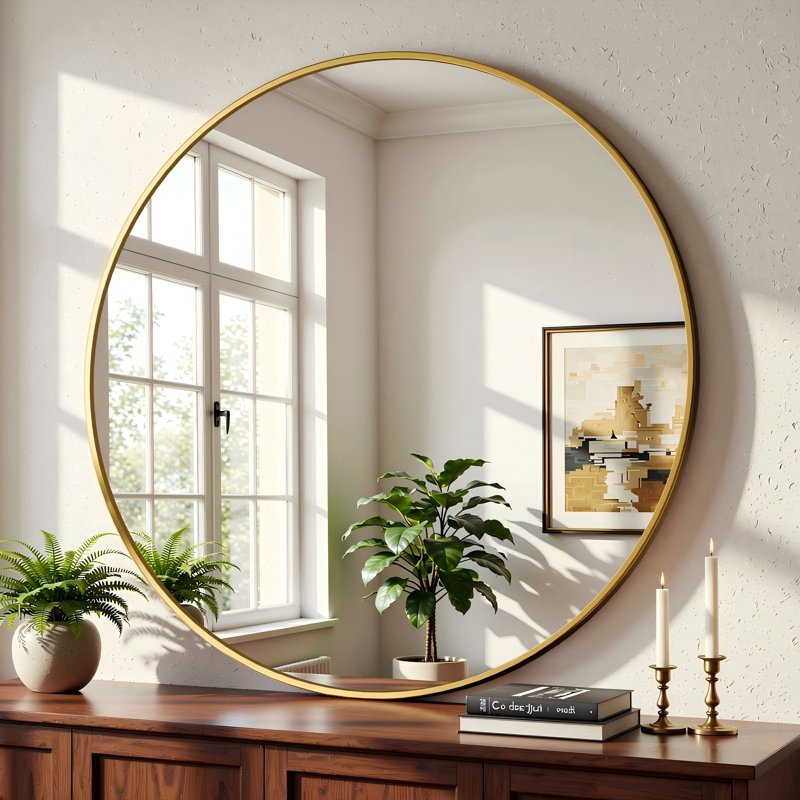 Round Wall Mirror 36 Inch Aluminum Frame Bathroom Vanity Mirror Gold