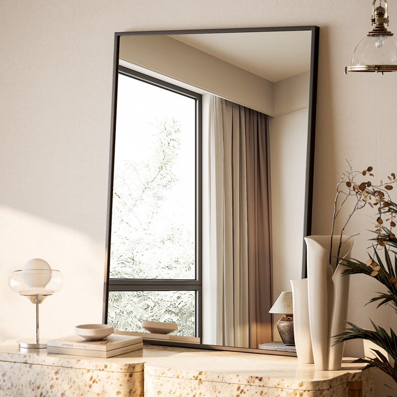 Rectangular Bathroom Wall Mirror 38x26 Inch Black Vanity Mirror with Aluminum Frame - Easy4Home