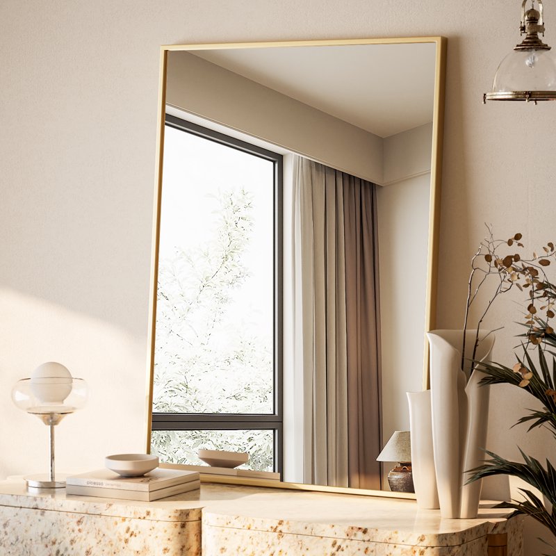 Rectangular Bathroom Wall Mirror 38x26 in Gold - Decorative Vanity Mirror