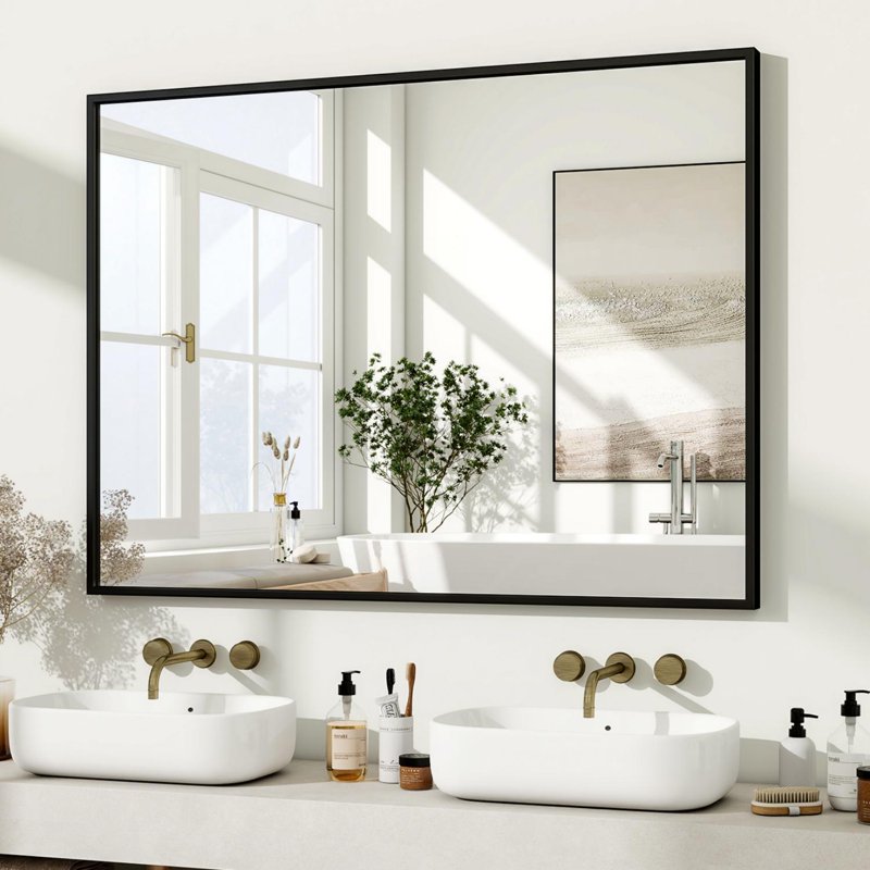 Rectangular Bathroom Wall Mirror 40x30 Inch Black Vanity Mirror with Aluminum Frame