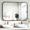 Bathroom Mirror 40x30 Inches Wall Mounted Rounded Corners Black - Easy4Home