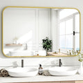 48x30 Inch Rectangular Bathroom Mirror - Gold Wall Mount with Rounded Corners