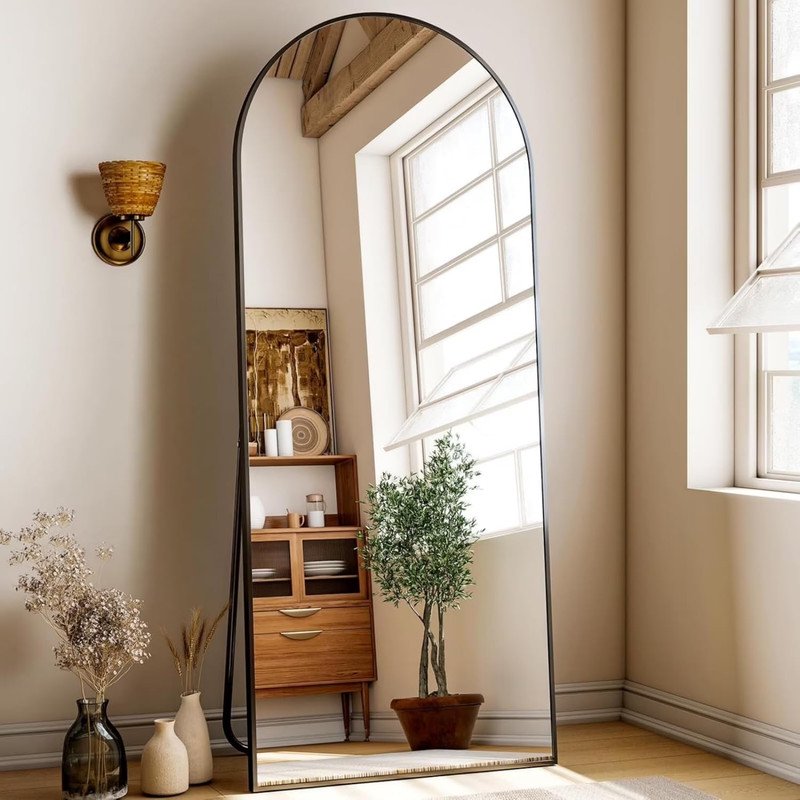 25x69 Inch Arched Full Length Floor Mirror - Freestanding Black Full Body Mirror, Easy4Home