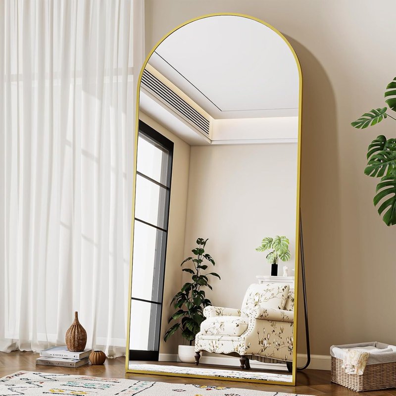 Full Length Floor Mirror 76x34 Inch Arched Gold Freestanding Large Body Mirror