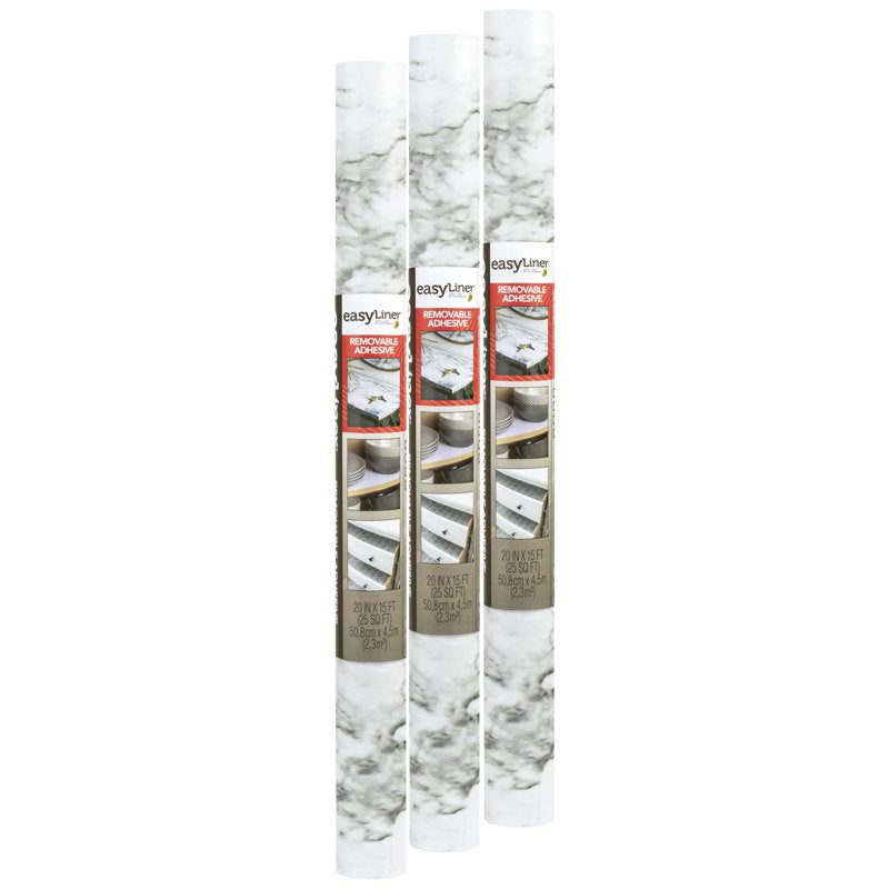 Gray Marble Adhesive Shelf Liner, 20 in x 15 ft - 3 Rolls