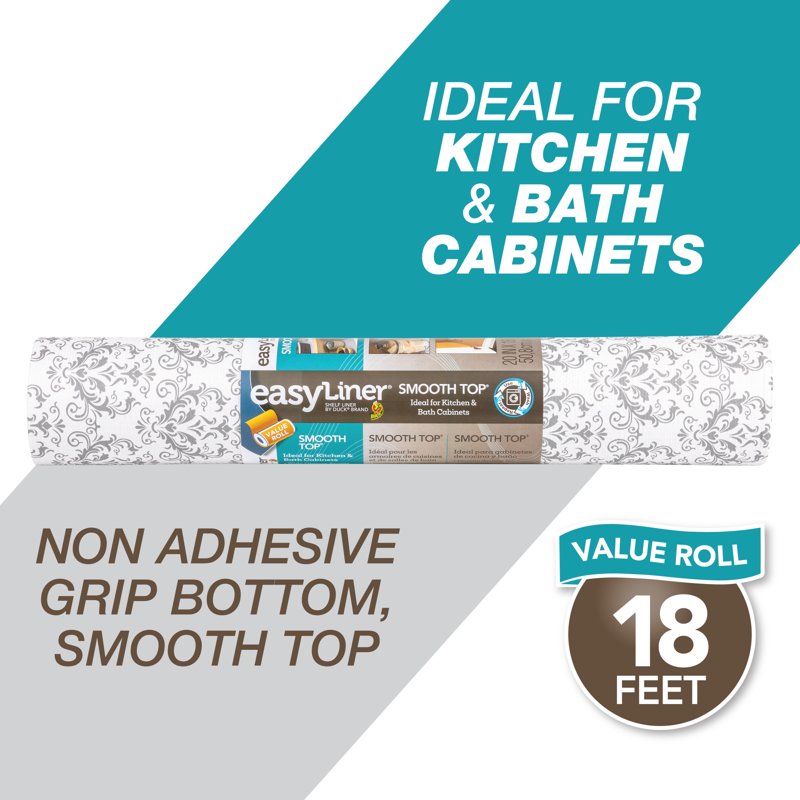 Smooth Top PVC Shelf Liner - Grey Damask 20" x 18' Roll