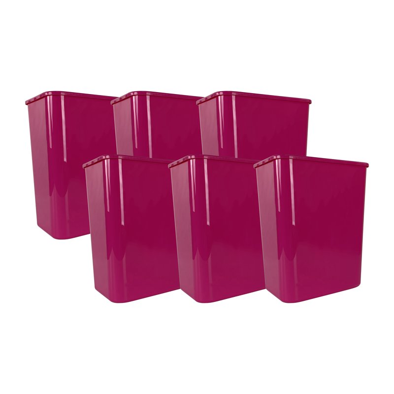 5.5 Gallon Pink Plastic Open Top Kitchen Trash Can - 6 Pack