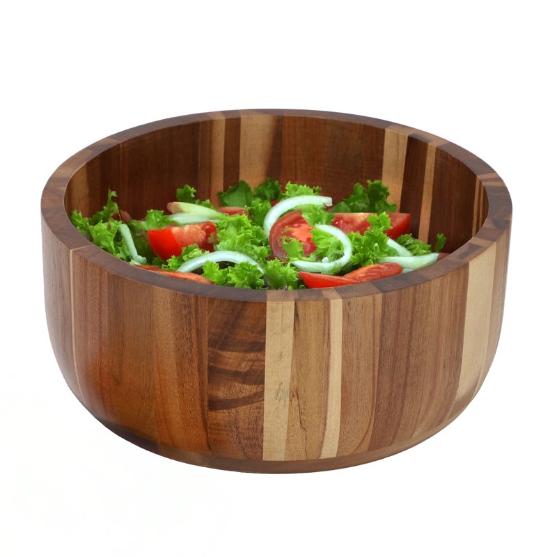 Acacia Wood Salad Bowl - 10.5 Inch Large - Brown 4