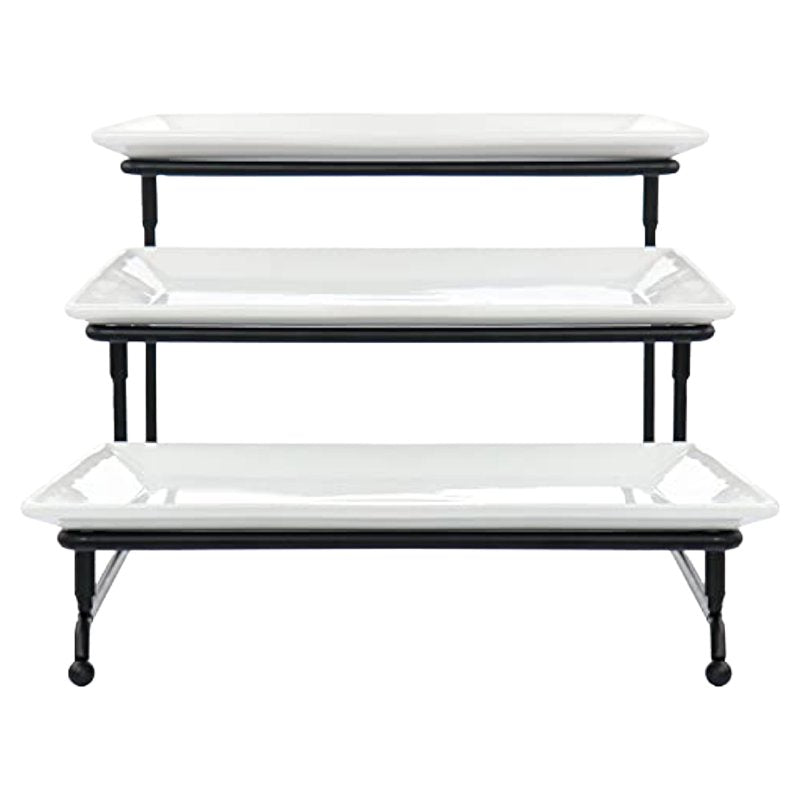 3 Tier Rectangular Porcelain Serveware Set - White/Black