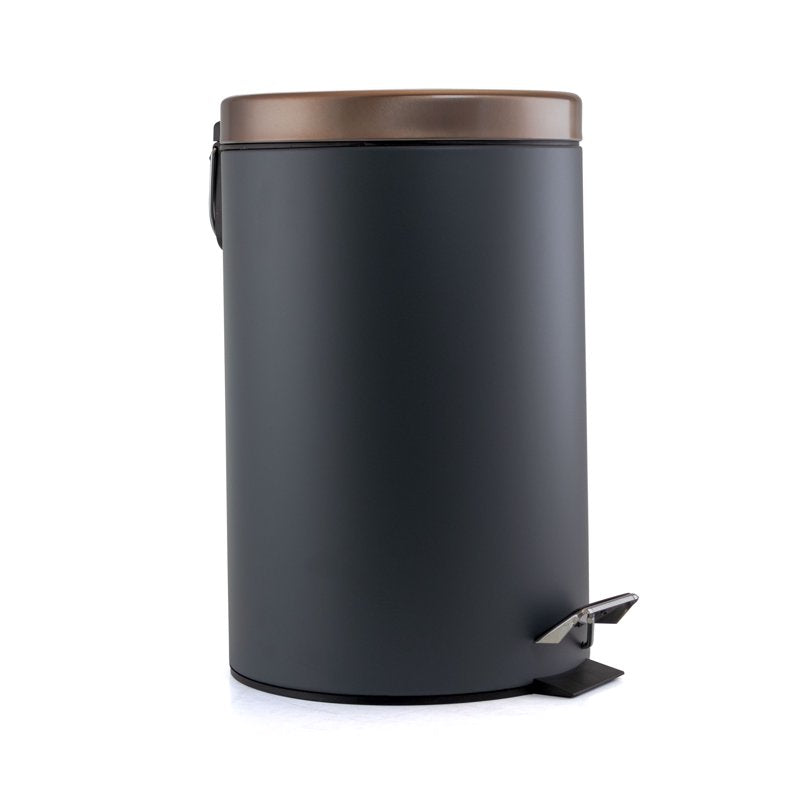 5 Liter Grey and Copper Round Step Trash Can - Compact Design