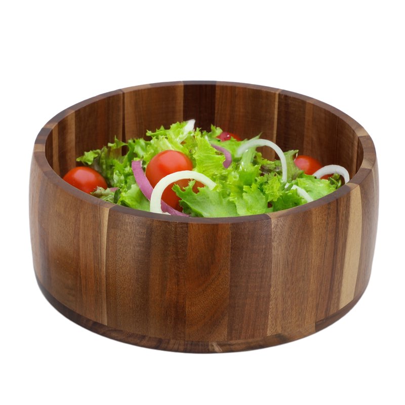9.75 Inch Acacia Wood Salad Bowl - Light Brown