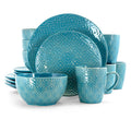 Aqua Lily 16-Piece Stoneware Dinnerware Set for 4