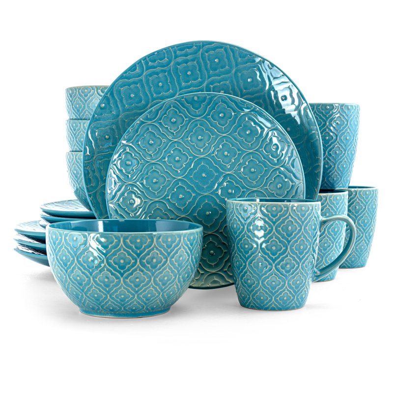 Aqua Lily 16-Piece Stoneware Dinnerware Set for 4