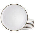 Stoneware Dinner Plate Set - 6 Piece Matte White with Gold Rim