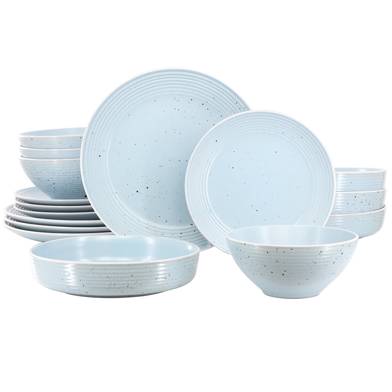 16 Piece Double Bowl Stoneware Dinnerware Set - Light Blue