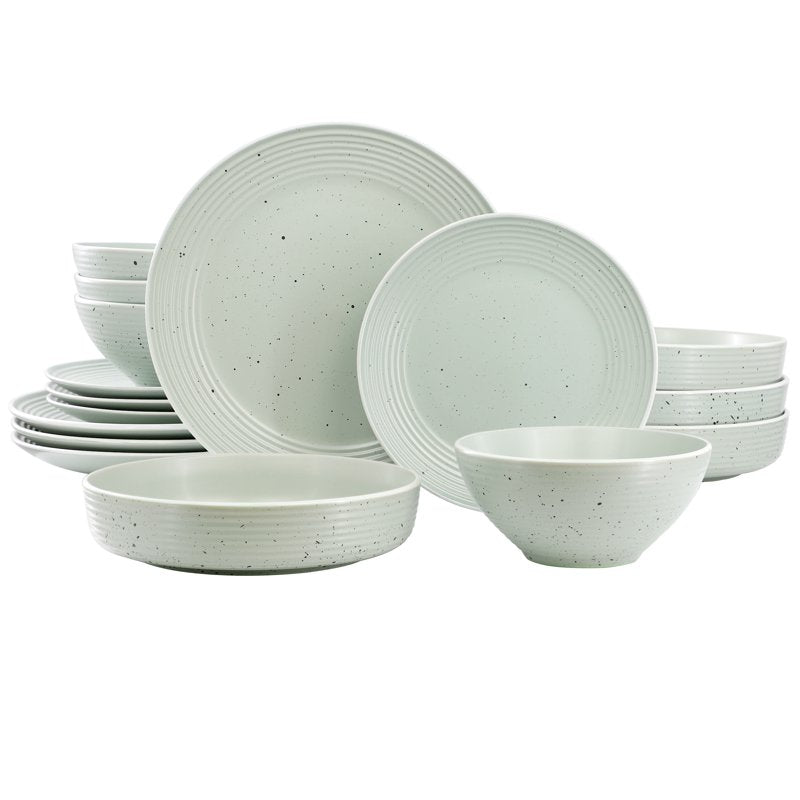 16 Piece Double Bowl Stoneware Dinnerware Set - Light Green