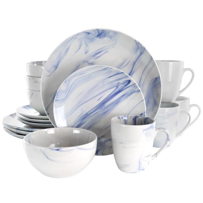 16 Piece Blue & White Marble Stoneware Dinnerware Set