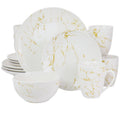 16-Piece Marble Dinnerware Set - Gold & White Stoneware