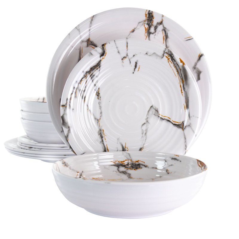 Lightweight 12 Piece White Melamine Dinnerware Set