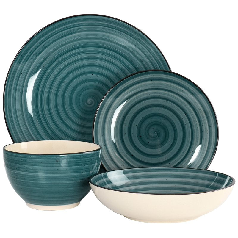 24 Piece Round Stoneware Dinnerware Set - Dark Green