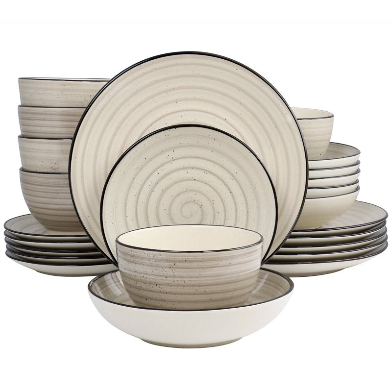 24 Piece Stoneware Dinnerware Set in Cream - Elama Gia