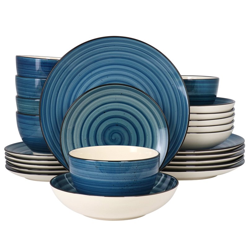 24 Piece Stoneware Dinnerware Set - Dark Blue