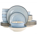 24 Piece Stoneware Dinnerware Set - Light Blue & White