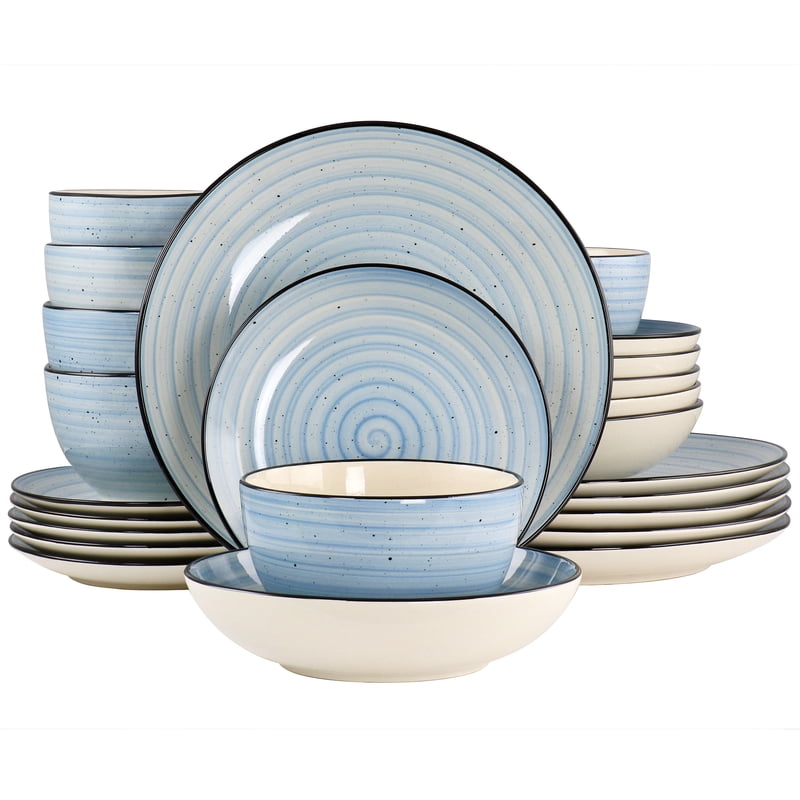 24 Piece Stoneware Dinnerware Set - Light Blue & White