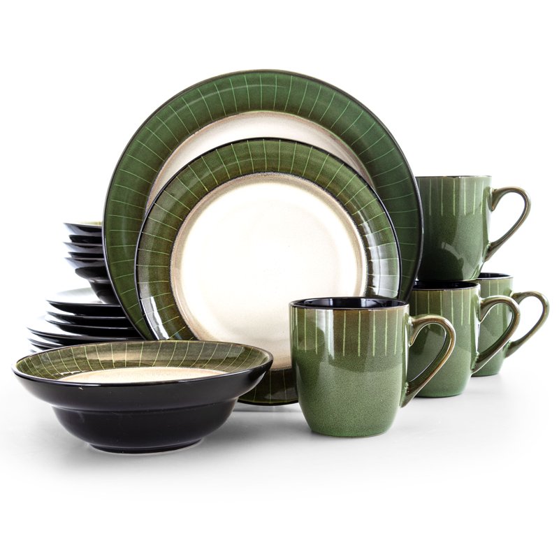 16 Piece Jade Stoneware Dinnerware Set - Microwave & Dishwasher Safe
