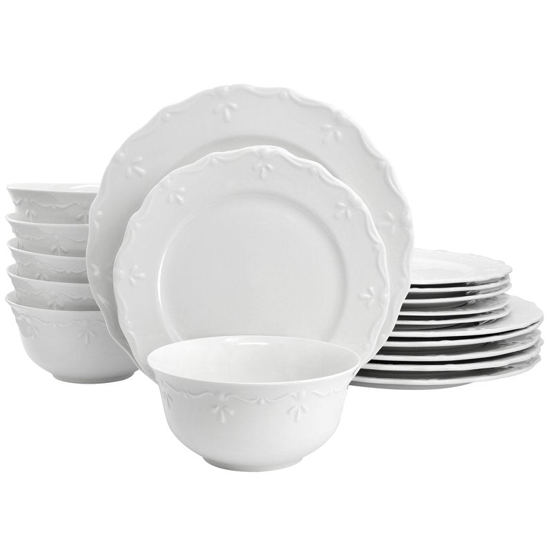 18-Piece White Porcelain Dinnerware Set - Elama Henryi