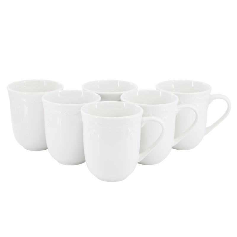 12 Ounce Porcelain Mug Set - White - 6 Pieces
