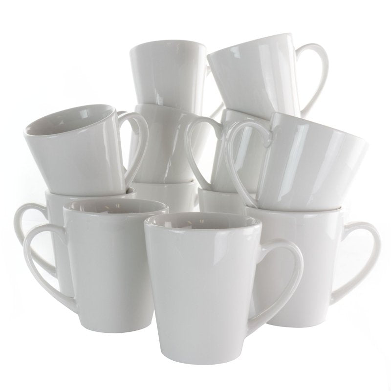 12-Piece White Porcelain Mug Set - 10 Ounce Capacity
