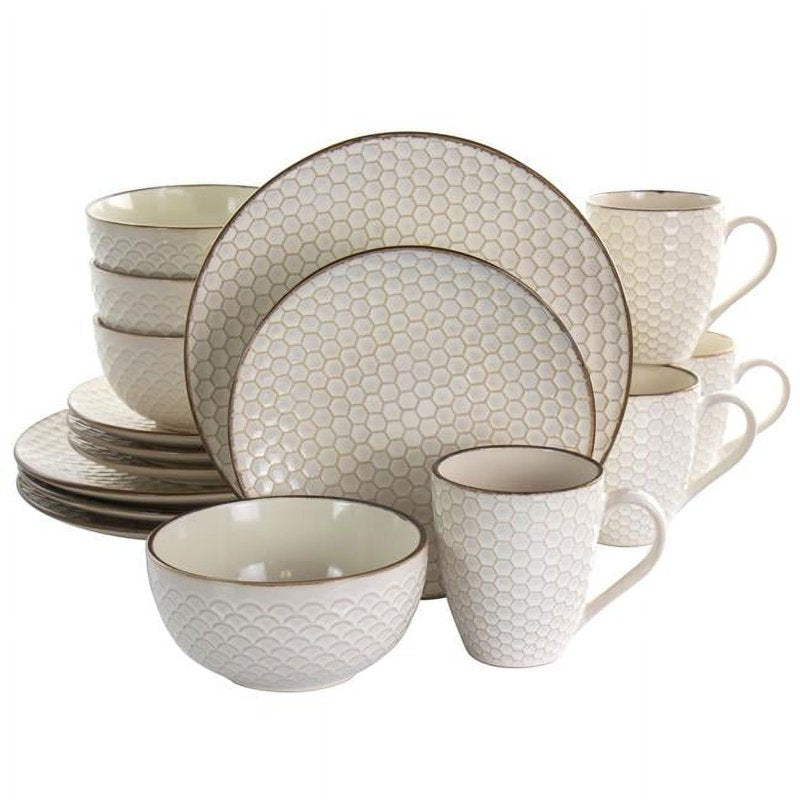16-Piece Honey Ivory Stoneware Dinnerware Set - Service for Four