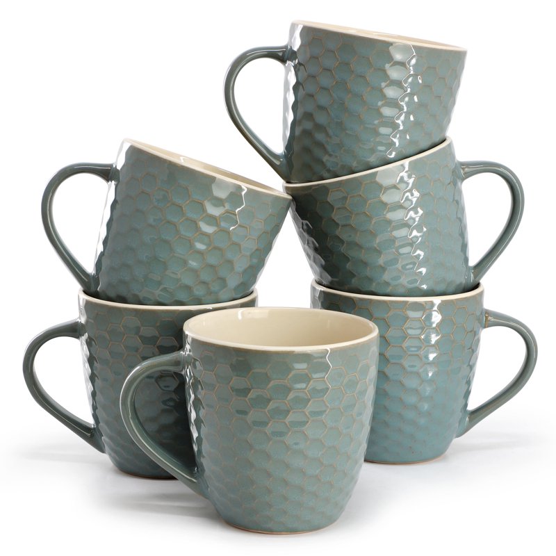 Honeycomb Mug Set - 6 Piece 15 oz. Mugs in Turquoise