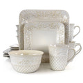 Ivory Lotus 16-Piece Square Dinnerware Set - Stoneware