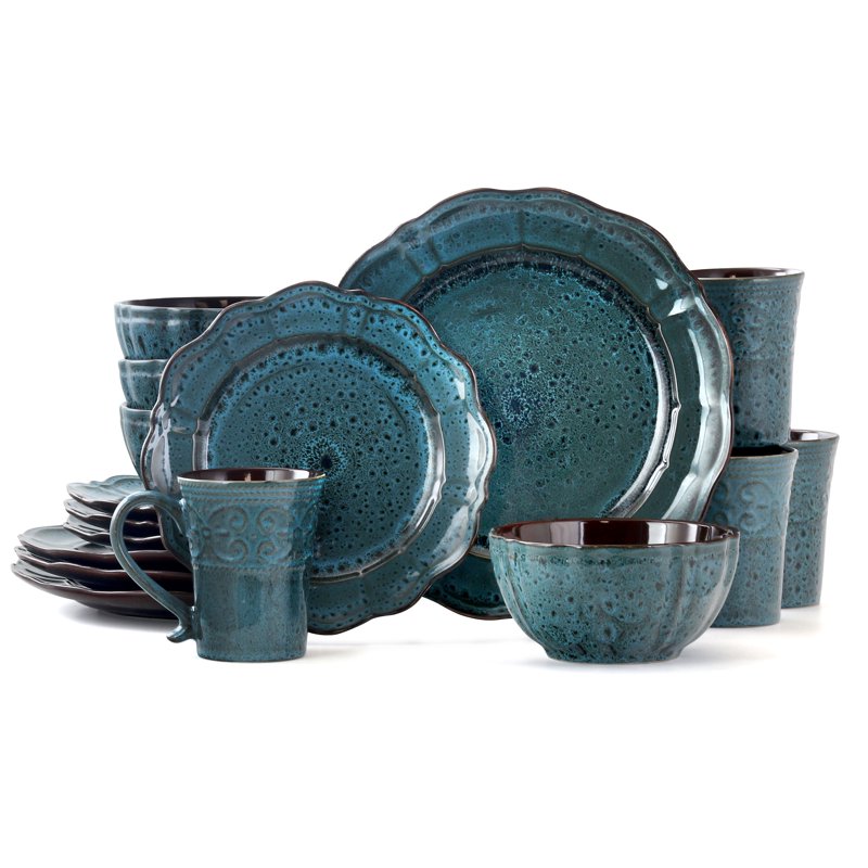 16 Piece Blue Stoneware Dinnerware Set - Service for 4