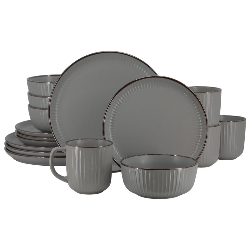 16 Piece Stoneware Dinnerware Set - Dark Gray