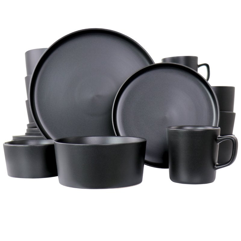 20-Piece Matte Black Stoneware Dinnerware Set
