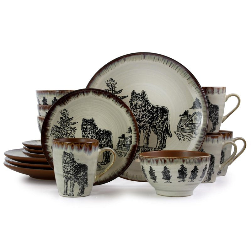 16-Piece Round Stoneware Dinnerware Set - Taupe