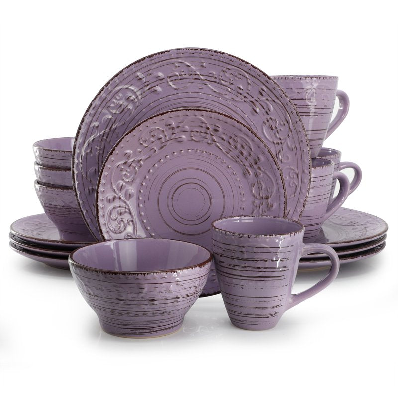 16-Piece Stoneware Dinnerware Set - Purple