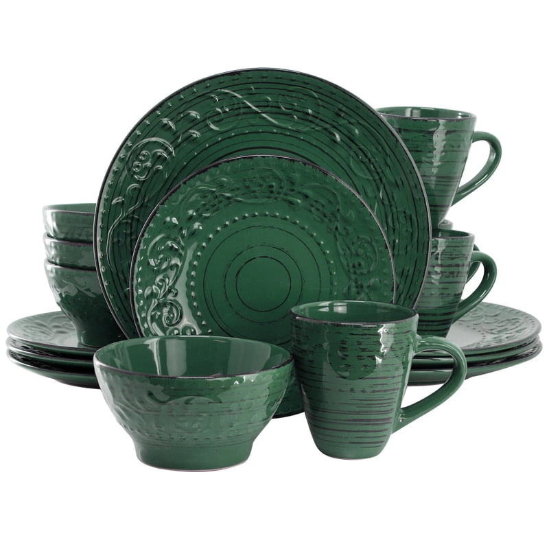 Malibu Sea Glass 16-Piece Dinnerware Set - Dark Green