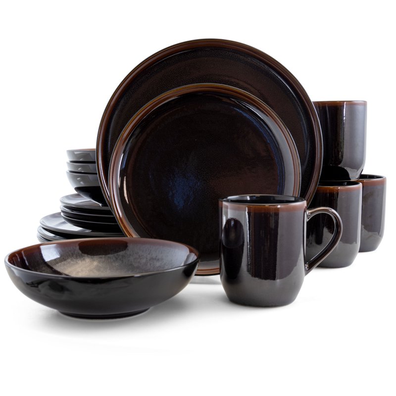 Midnight Beach 16-Piece Dinnerware Set - Metallic Black