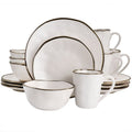 16 Piece Stoneware Dinnerware Set - Matte White with Gold Rim