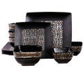 16 Piece Double Bowl Stoneware Dinnerware Set - Black
