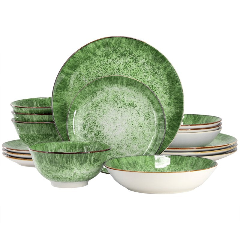 16 Piece Porcelain Double Bowl Dinnerware Set - Green