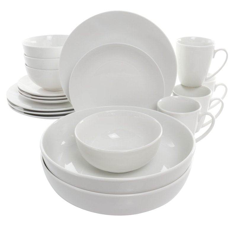 18-Piece Porcelain Dinnerware Set with 2 Large Serving Bowls - White