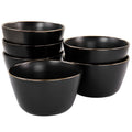 6 Piece Matte Black Stoneware Bowl Set with Gold Rim